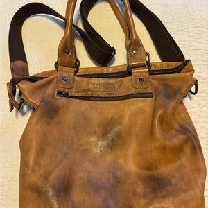 BED|STU Brown Leather Messenger Tote with Dark Brown canvas Strap